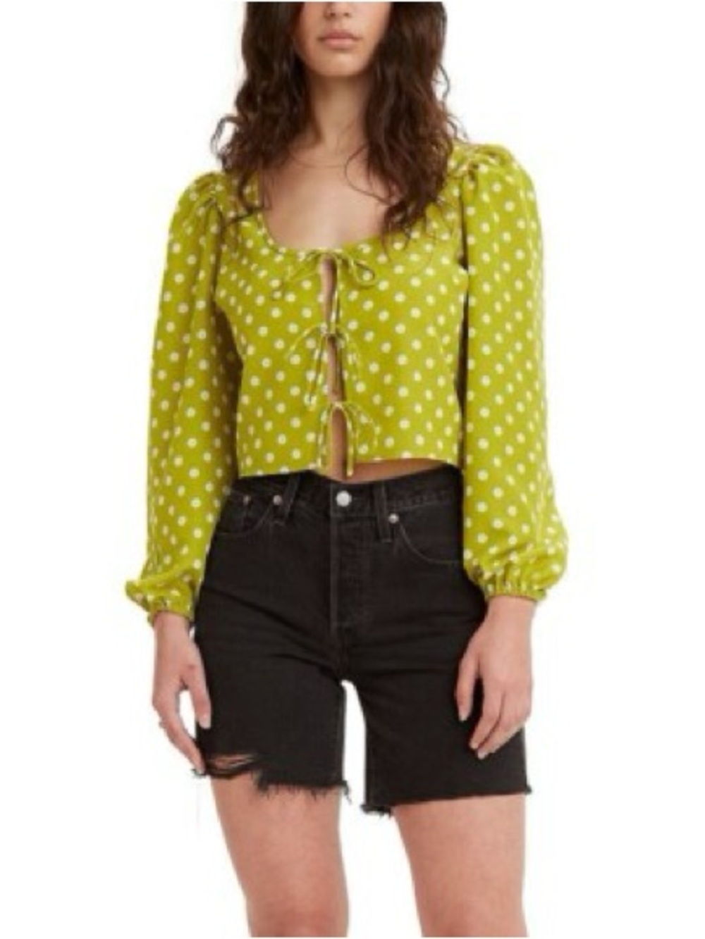 Levi's Lime Green Polka Dot Tie-Front Crop Top